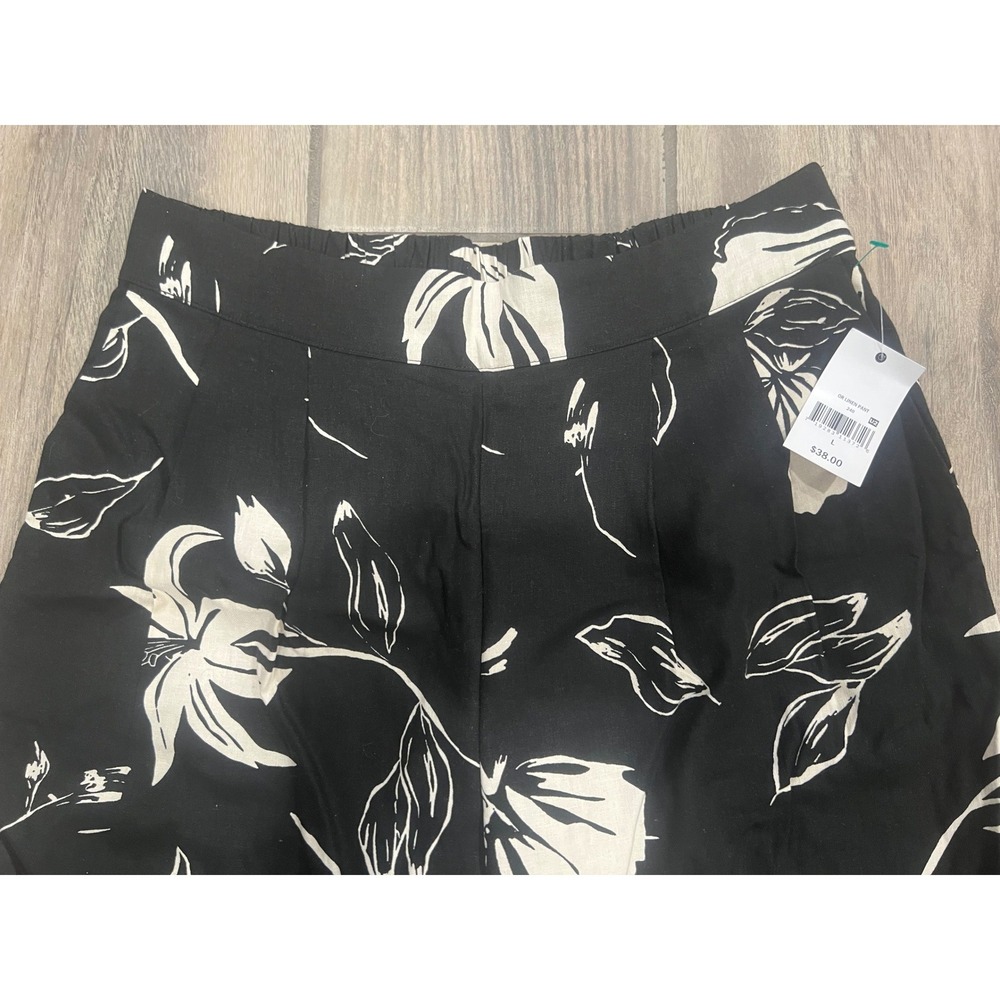 Ophelia Roe Linen Pants NWT L Black White Floral Wide Leg Coastal Boho Relaxed - Picture 2 of 6